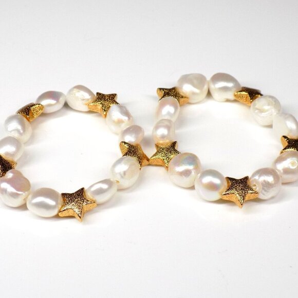 Baublebar Real Keshi Pearls Stretch Bracelet Bracelets Gold-tone Stars 6 & 6.5" - Picture 1 of 8